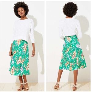 NWOT Ann Taylor LOFT Floral High Rise Slit Flowy A-Line Midi Skirt Boho Green 0
